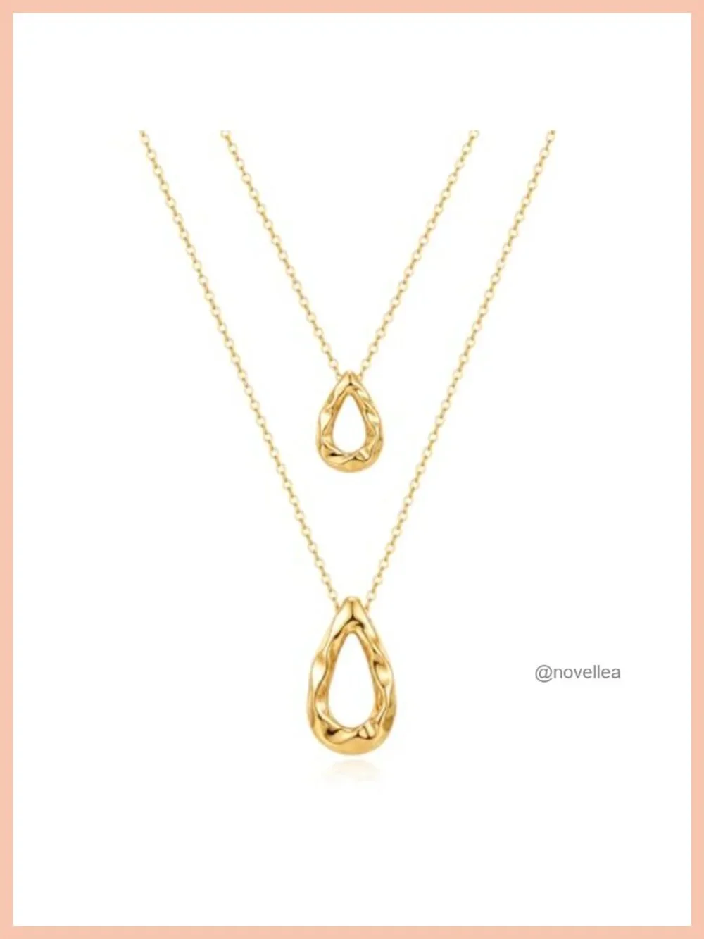 Layered Teardrop Pendant Necklace 14K Gold Plated Chunky Simple Jewelry